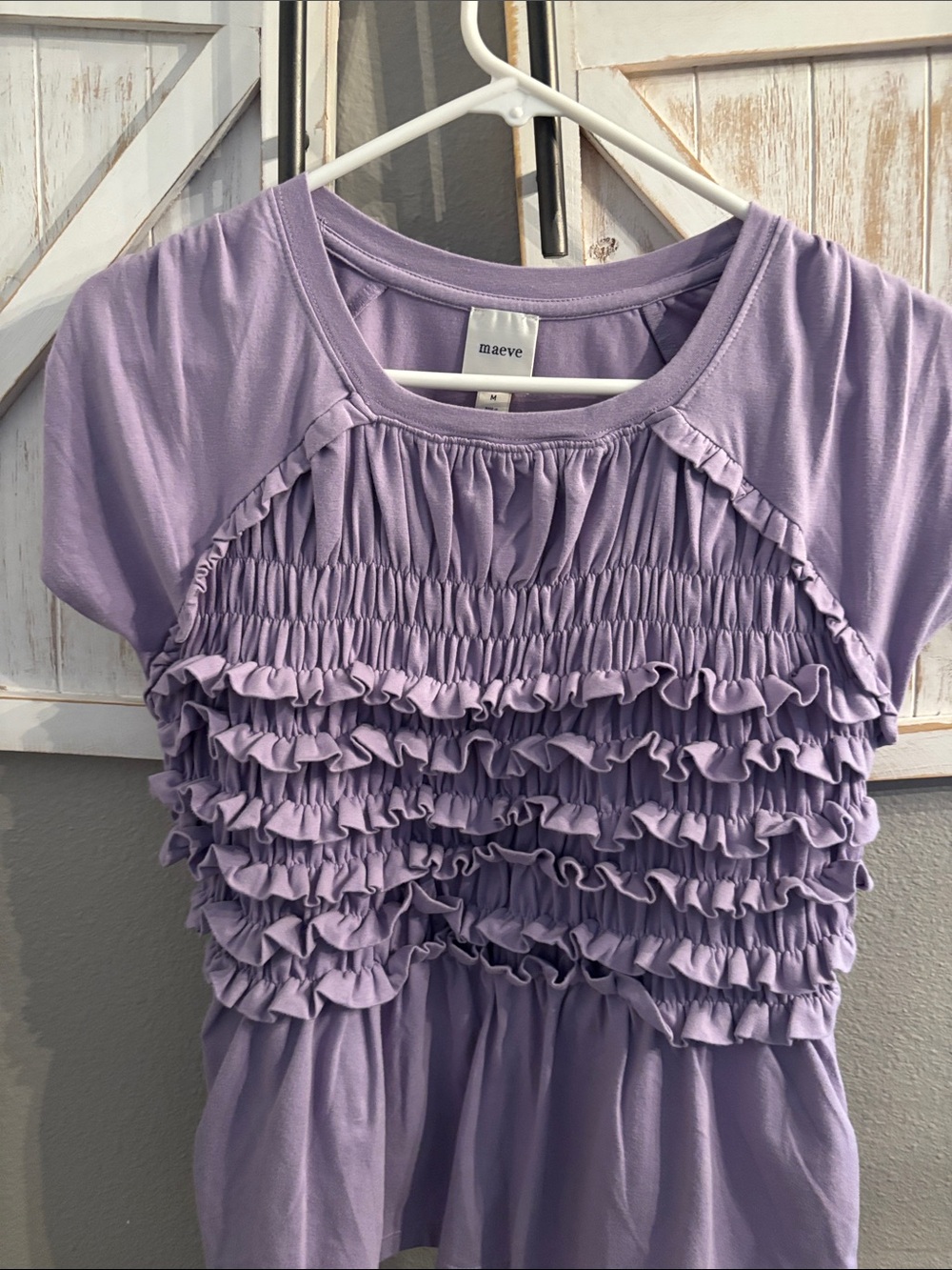 Maeve Lavender Ruffled Short-Sleeve Dress med